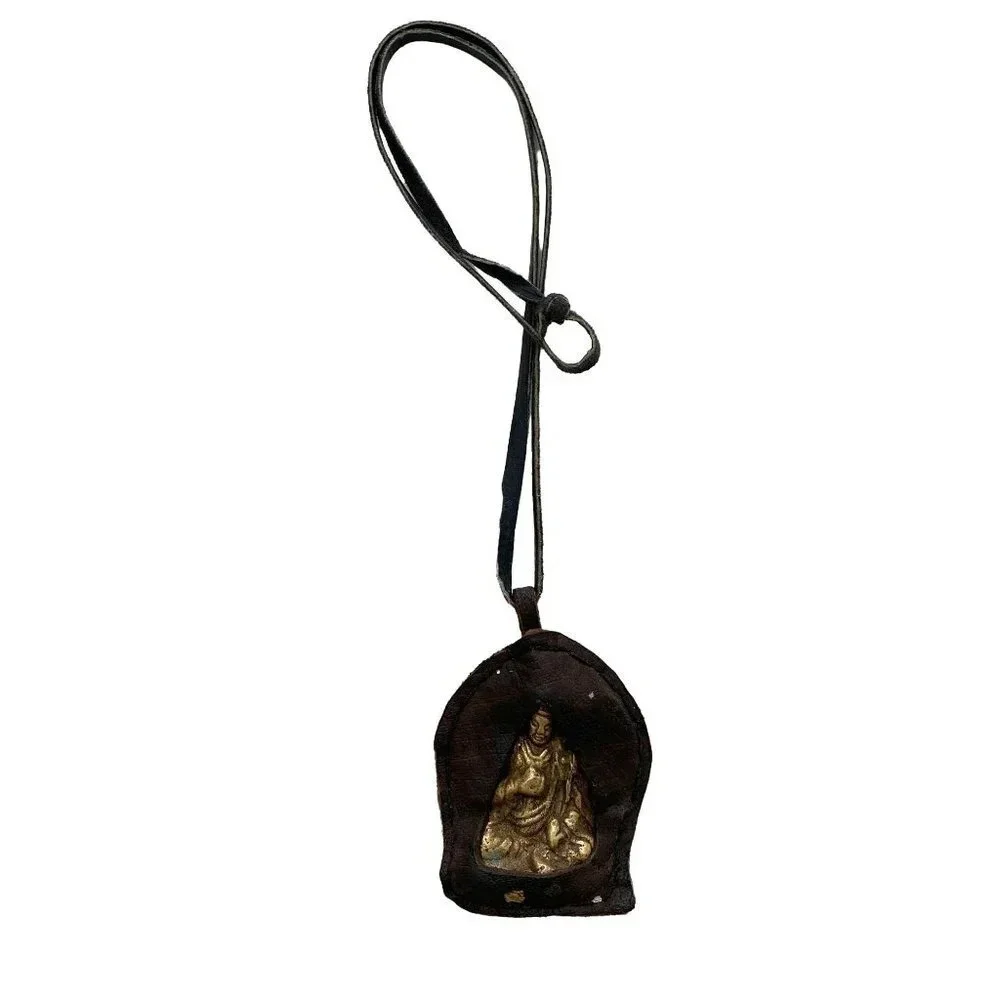 Leather Wrapped Brass Buddha Meditation Necklace